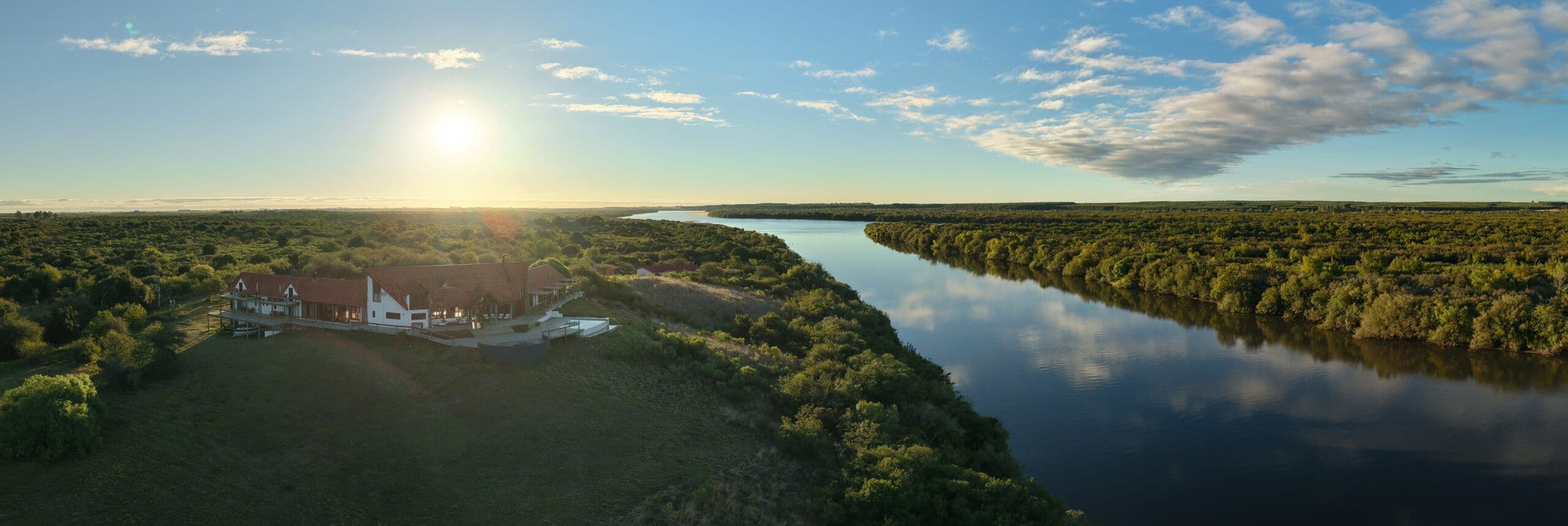 Aerial view of Río Mate Lodge and the Río Negro