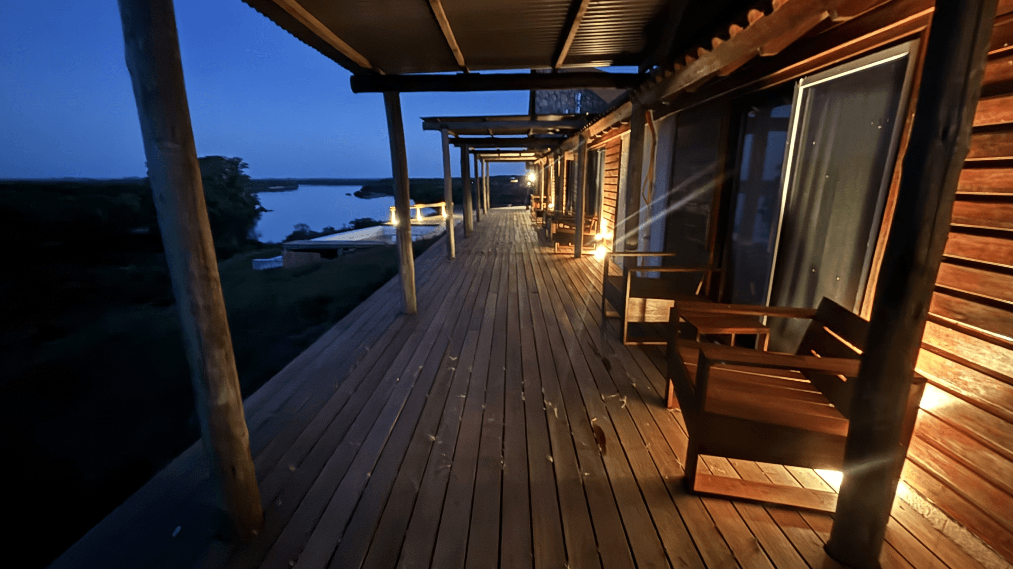 Lodge living room at night